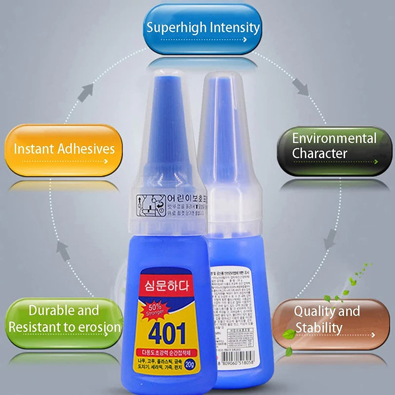 401 Instant Fast Adhesive 20ML Bottle Stronger Super Glue Multi-Purpose Fix  Super Strong Liquid Colorless Glue