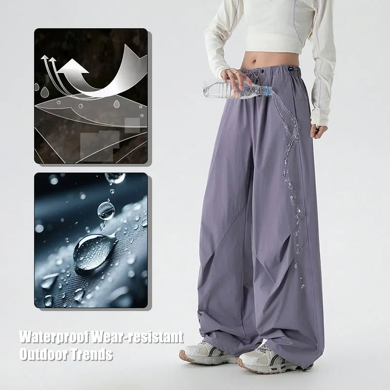 Women's Spring Autumn Loose Hiking Pants American Lazy Casual Parachute Embroidery Sweatpants Women Camping Pleated Overalls