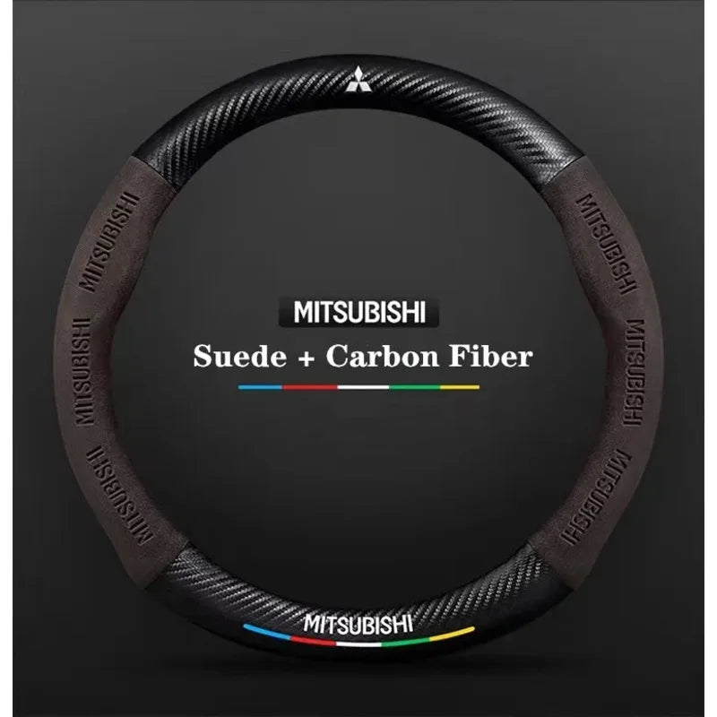 For Mitsubishi Outlander Pajero Asx Colt Lancer EX Evolution X L200 Triton RALLIART Car Suede Carbon fiber Steering Wheel Cover