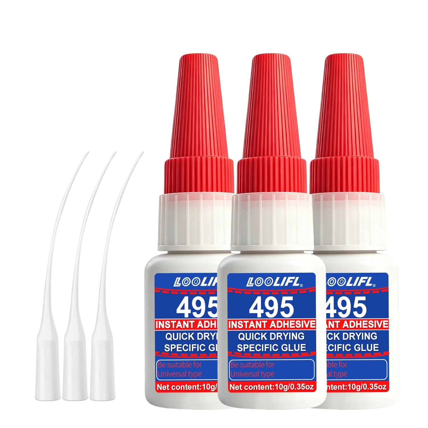 Loolifl 495 Super Glue 10g Fast Curing Instant Adhesive with Precision Tips, Low Odor Multi-Material Cyanoacrylate Glue for Repa