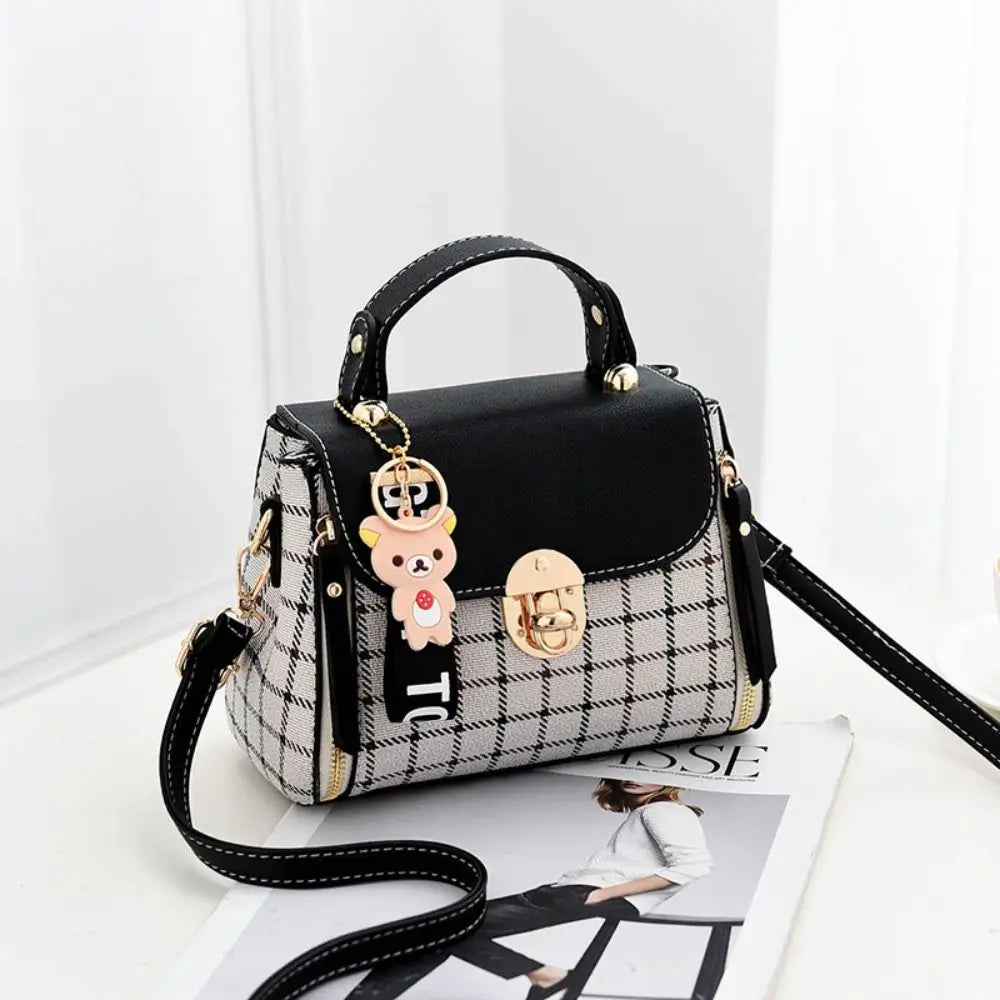 New PU Leather Shoulder Bags Plaid Pattern Buckle Handbags Flap Messenger Bag Women