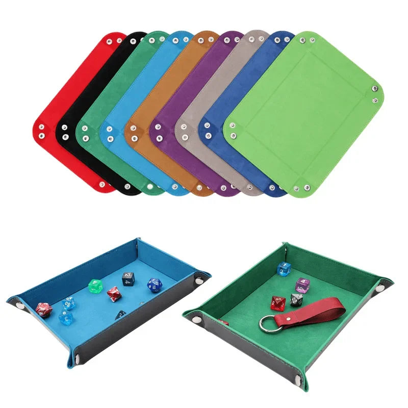 Foldable Dice Tray PU Leather Flannel Game Dice Plate Four Corners Folded Tray Home Desktop Decoration Box Coin Key Storage Tray