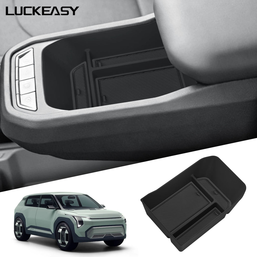 LUCKEASY for Kia EV3 2024-2026 Car Armrest Storage Box ABS Stowing Tidying Center Console Tray Accessories Black