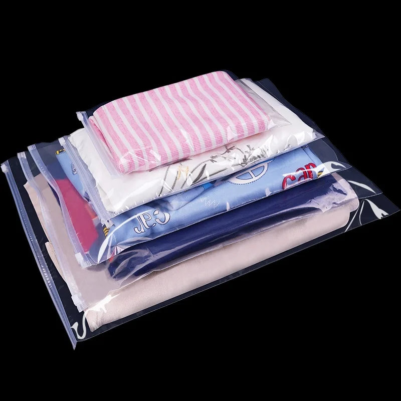 StoBag 10/5pcs Transparent Clothes Packaging Zipper Bags Plastic Clear Reusable Sealed Shirt Storage Organizer Reusable Pouches