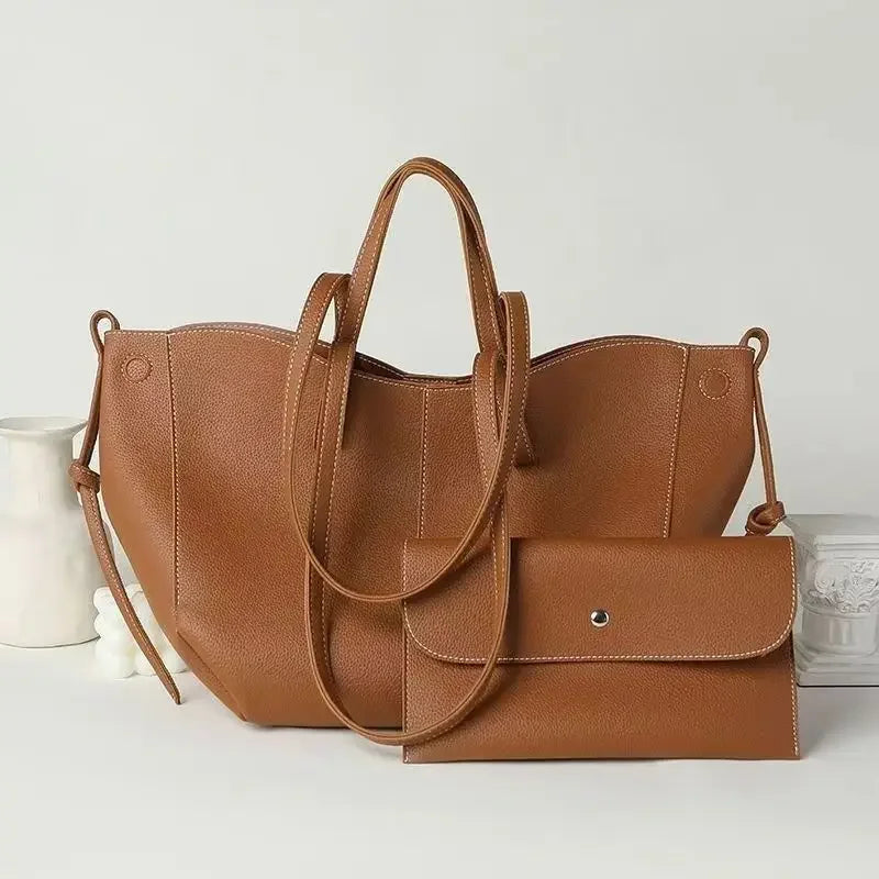 New France PU Leather Tote Large Capacity Women's Senior Sense Shoulder Underarm Bag Fashion Trend Magnetic Snap Interlayer