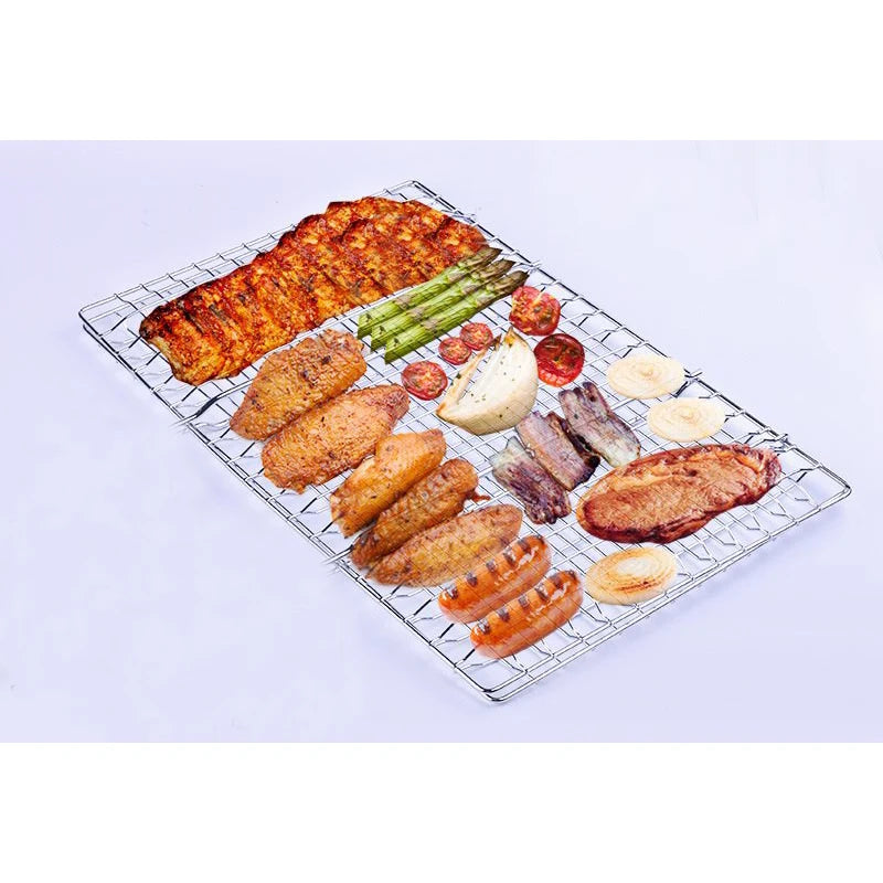 Stainless Steel Wooden Handle Barbecue Net Grilled Fish Clip 35x24 Cm Outdoor Grilling Tool