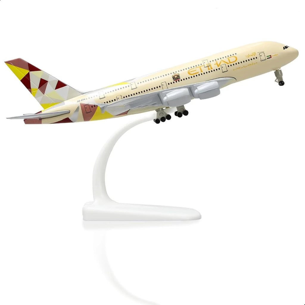 1/300 Scale 20cm Die-cast Metal Toy Plane Model Kit Etihad A380 Sky Jumbo Model Plane with Stand for Collections and Displays