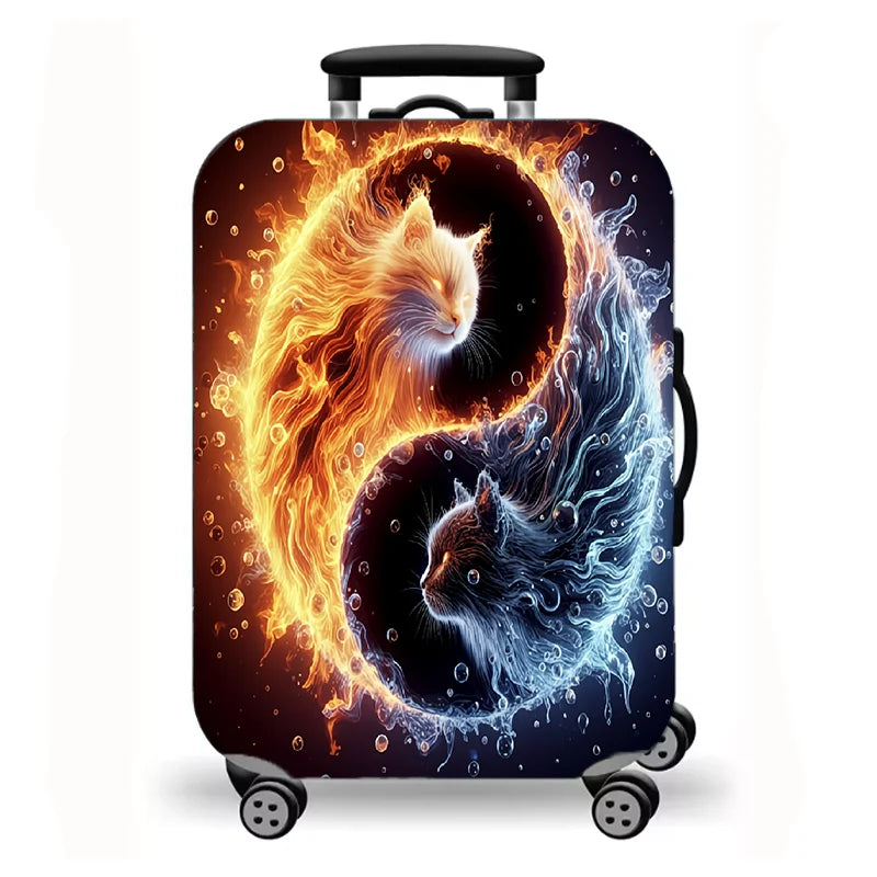 Luggage Cover, Starry Night Cat Cartoon Fantasy Print Stretch Suitcase Protector, Washable Anti-Scratch Travel Baggage Cover