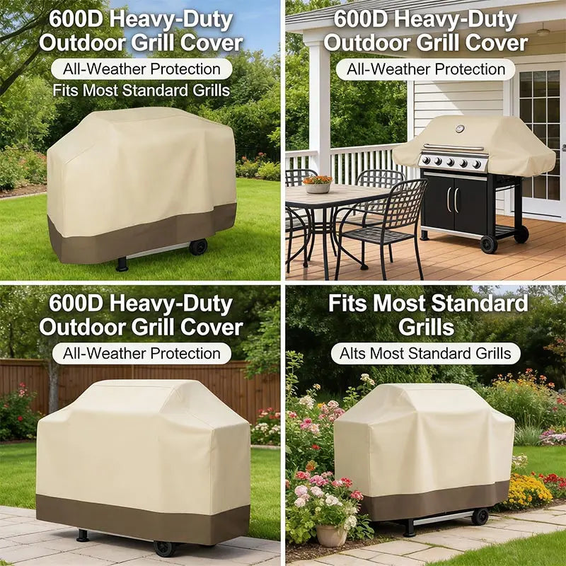600D Outdoor BBQ Grill Cover Charcoal Gas Grills Waterproof Rip-Proof Weather-Resistant Anti-UV Heavy-duty Barbecue Oven Cover