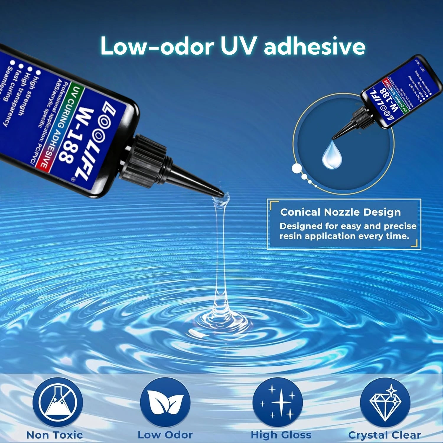 LOOLIFL W-188 50ml UV Curing Adhesive High Strength Clear UV Resin Glue Fast Cure Seamless Bond for ABS PC PVC Acrylic DIY Jewelry Craft Repair