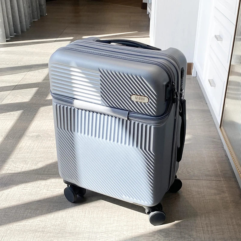New Front Opening Boarding Suitcase Men Women 20/24/26 Inch Lightweight Trolley Travel Luggage Fashion USB Charging Luggage