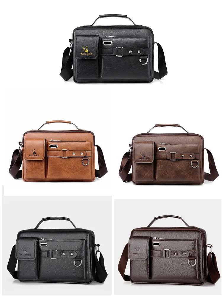 Men's Large Capacity Business Briefcase Quality PU Leather Shoulder Messenger Bag for Gentlemen Leisure Travel Attach Valise