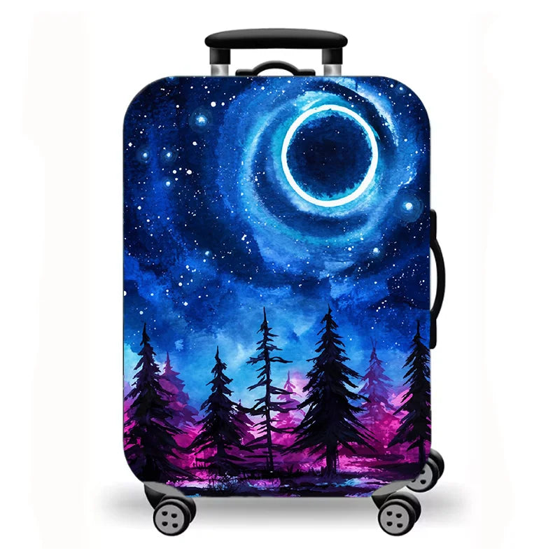 Washable starry sea view landscape printed suitcase cover, elastic all-inclusive protective cover suitable for trolley suitcases