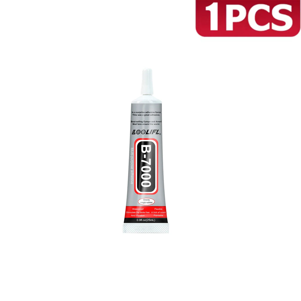 LOOLIFL B-7000 25ml Clear Glue + Nail Art Rhinestone Tools - Precise Tip Adhesive for DIY Manicure, Jewelry & Craft Repairs