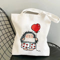 Cute Hedgehog Pattern Canvas Tote Bag With Adorable Heart Mushroom Balloon DesignsStylish Versatile Shoulder Bag For Daily Use