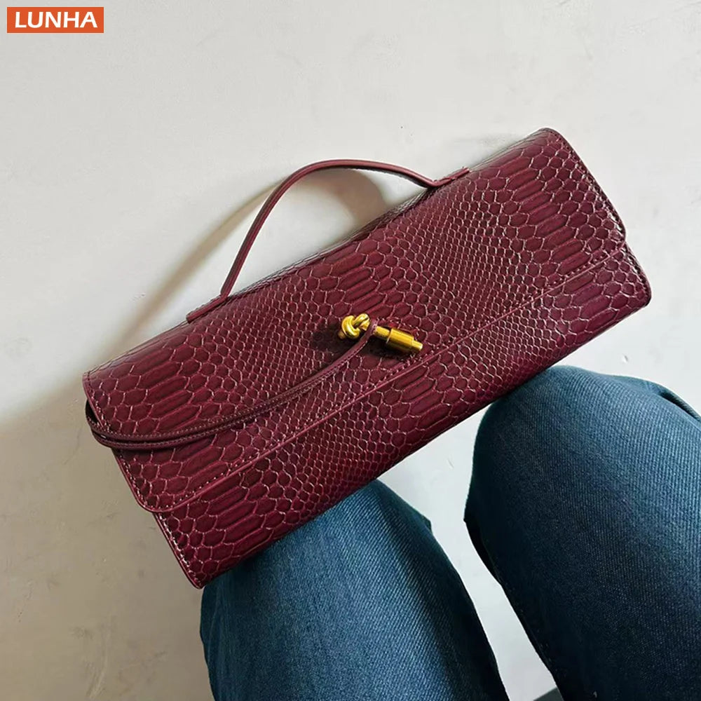 Women Luxury Design Top Handle Bag Evening Clutch Handbag Vintage Texture Crossbody Shoulder Long Purse For Lady Dinner Party
