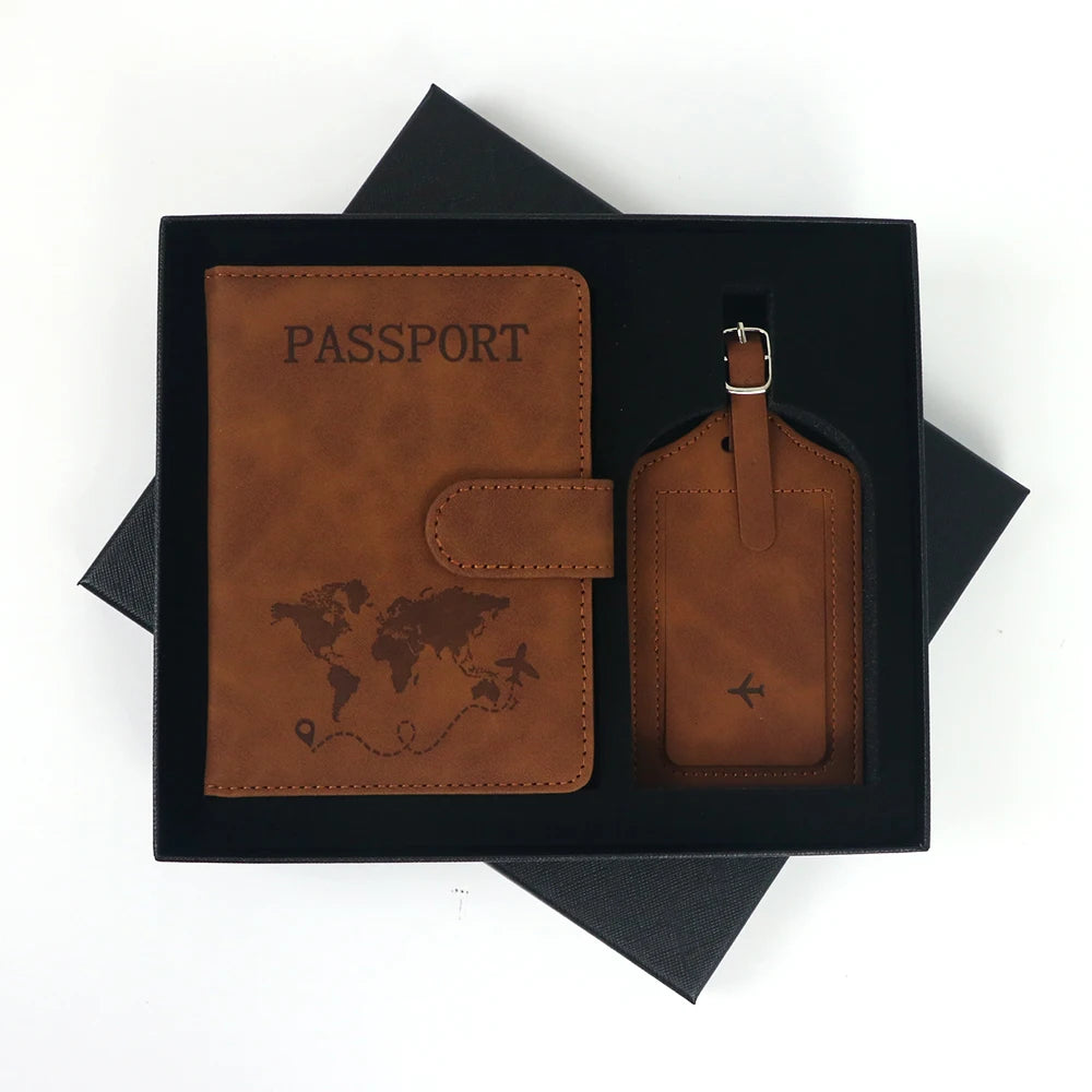 Customized Name Anti-Magnetic Passport Book Luggage Tag Set, PU Leather Passport Holder with Magnetic Fasteners, Passport Bag