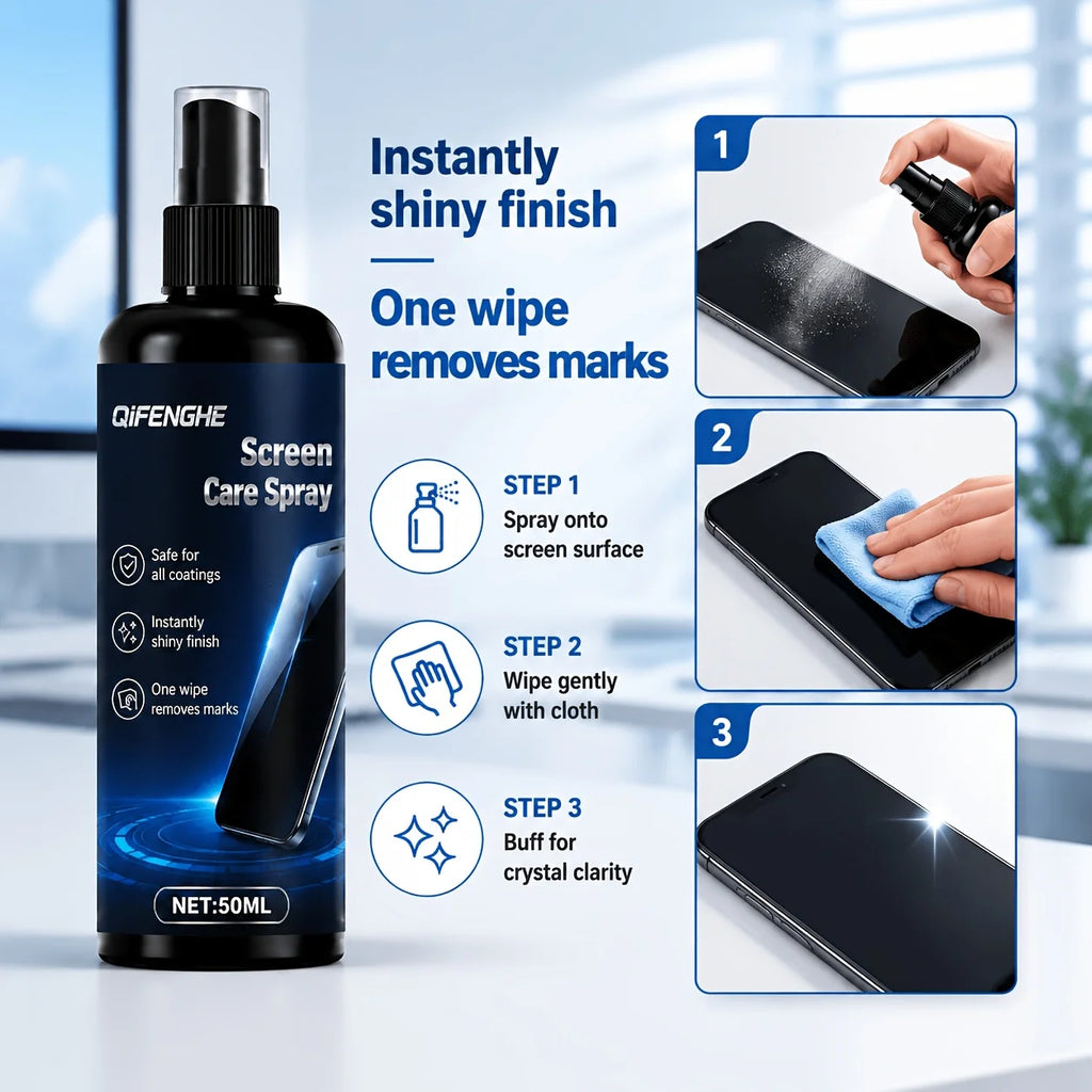 Screen Care Spray 50Ml 1.7 Fl Oz for Phone Laptop Tablet TV Monitor Car Gaming Multi Surface Streak Free Quick Clean Removes Fin