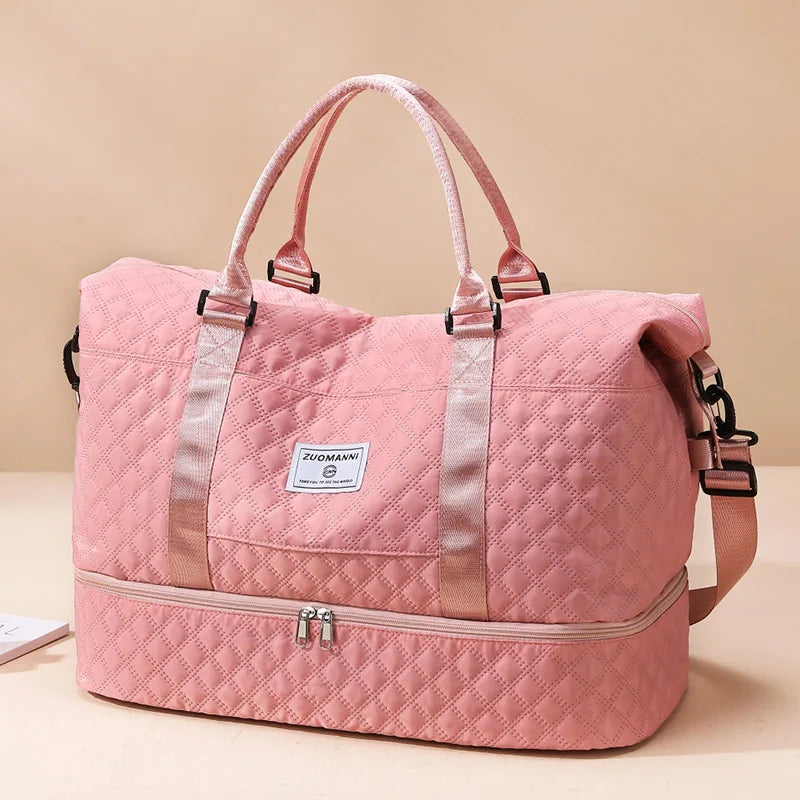 Lightweight Rhombic Lattice Travel Duffels Bag Large Capacity Sports Fitness Storage Bag Portable Weekender Overnight Bag