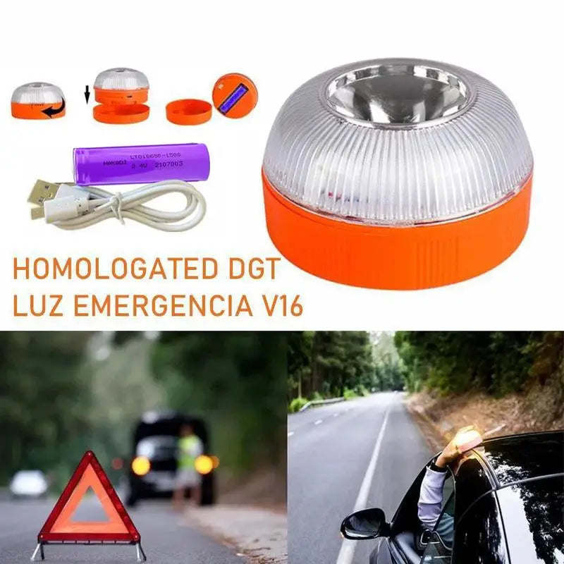 Car Emergency Beacon Light USB Rechargeable V16 Magnetic Induction Strobe Flashing Warning Light Help Flash Safety Signal Lamp
