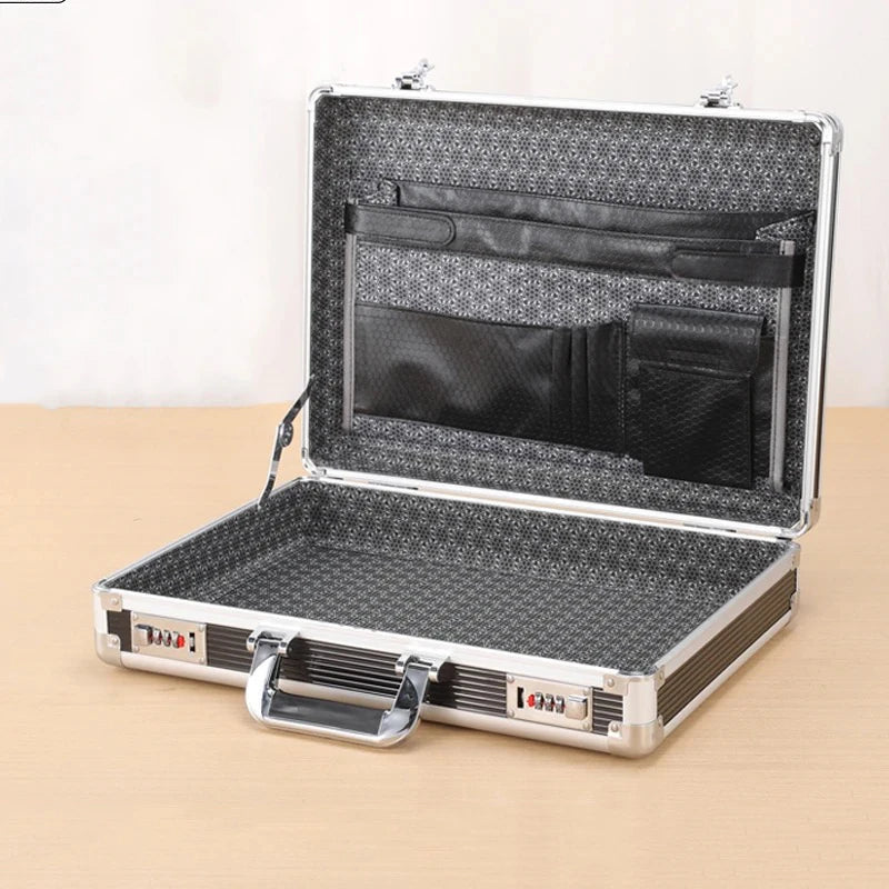 Aluminum Frame Lockable Laptop Suitcase - Portable Security Document Briefcase Strongbox With Password Lock Case Computer Files