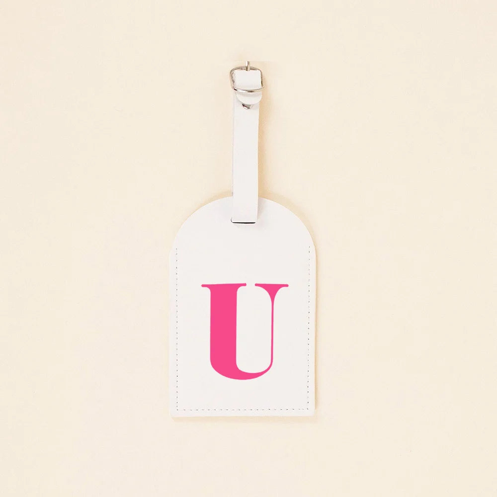 Rose Pink Initial Monogram Luggage Tag Bachelorette Party Favors Girls Trip Travel Gift PU Leather for Suitcase Baggage Handbag
