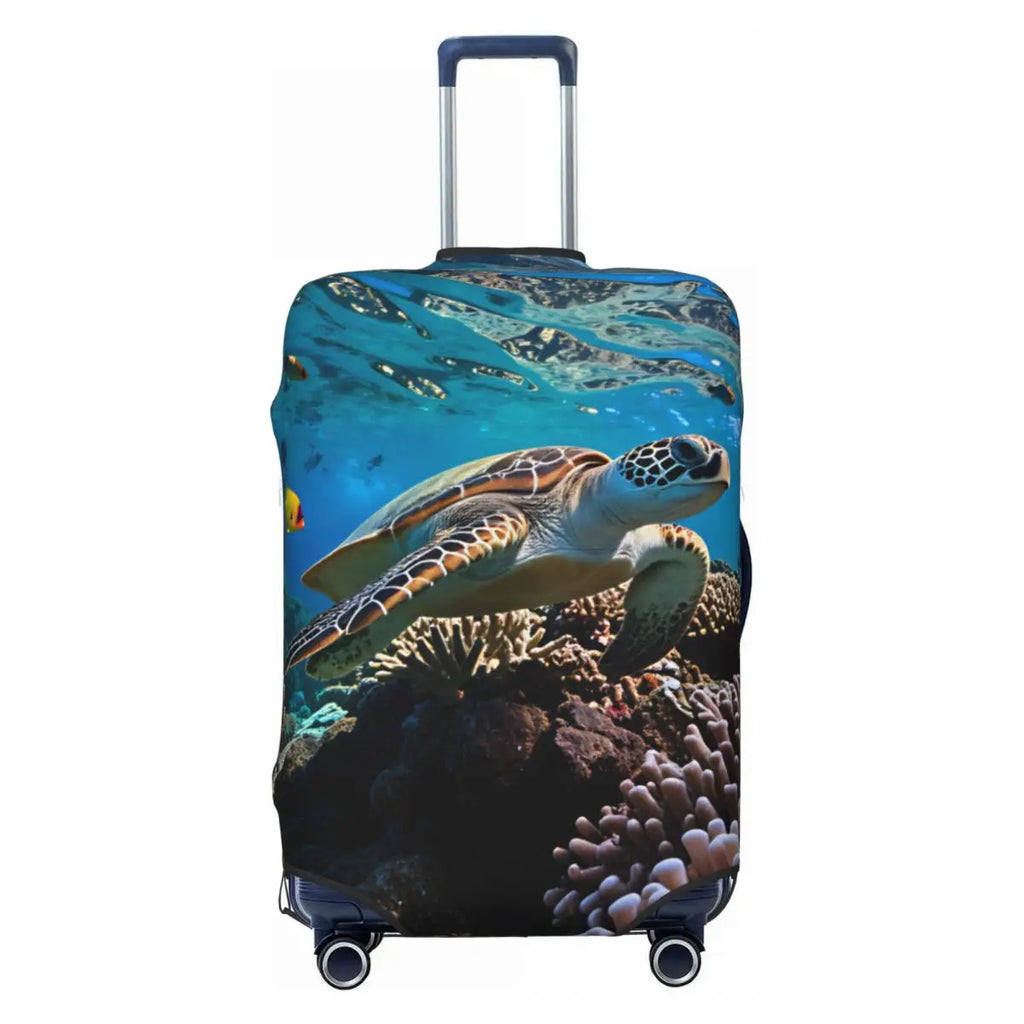 Funny Reflection Coral Reef Sea Turtle Fish Print Luggage Cover Protector Dust Proof Travel Suitcase Covers