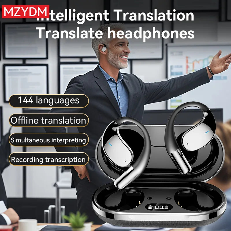 3-in-1 AI Translation Earbuds Q39 Wireless Bluetooth 5.4 Earphones LED Display Noise Canceling Ear Clip Sport Headphones Headset