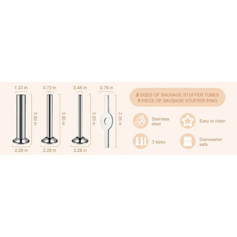 5 # Stainless Steel Sausage Filling Tube Kit for Meat Grinder, Sausage Filling Tube Accessory for Kitchen Vertical Mixer
