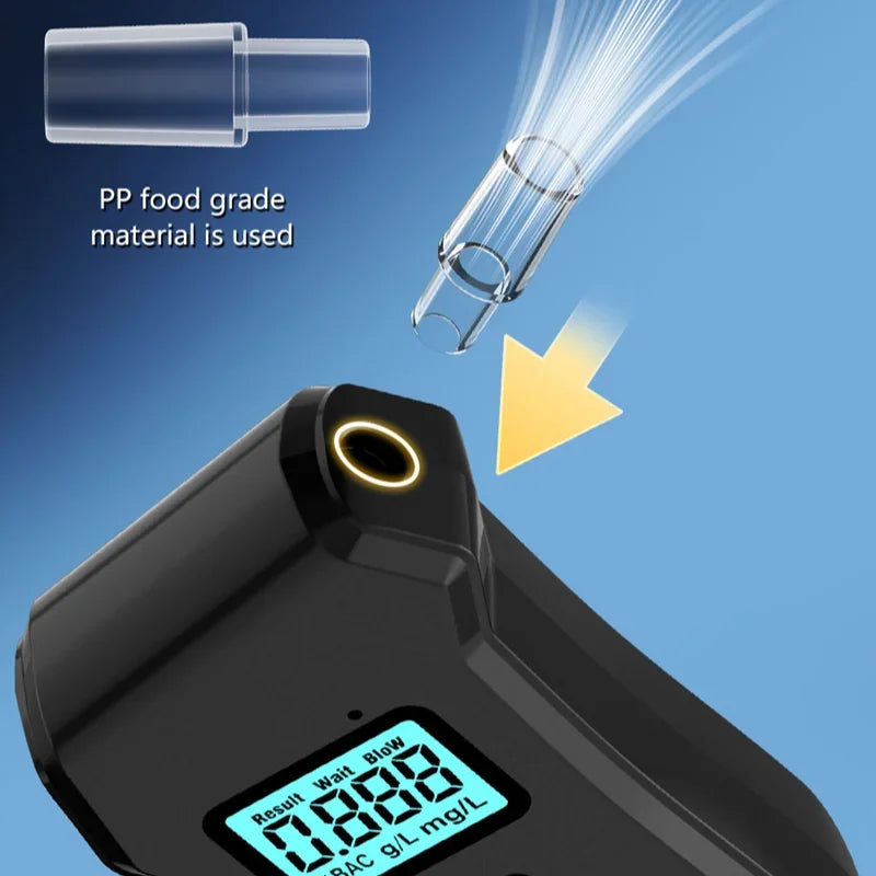 XMSJ Portable Alcohol Breath Tester Digital LCD Display Breathalyzer Detector Blowing Detection Drunk Driving with 5 Mouthpieces