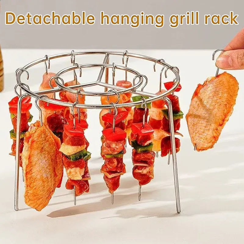 Stainless Steel Skewers Stand Air Fryer Barbecue Stick Kitchen BBQ Skewer Grill with Needle Multifunction Oven Dehydration Rack