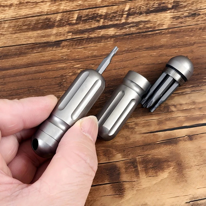 1PC EDC Titanium alloy mini multifunctional pocket tool portable screwdriver waterproof pill box necklace keychain pendant