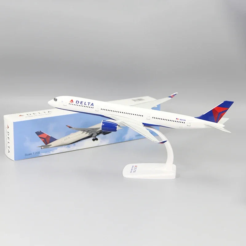 New 1:250 Scale A350-900 Delta Airline Air With Base Plastic Assembly Aircraft Model Toy Collection Display Gifts Fans