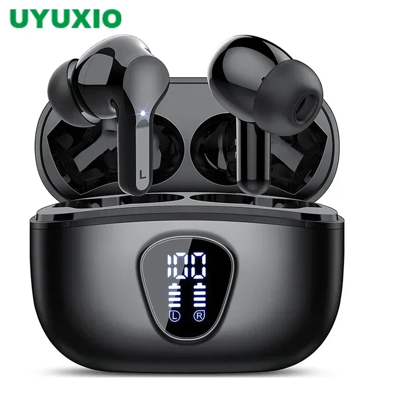 UYUXIO Wireless Earphone HiFi Stereo Earbuds with LED Display 48H Play Time ENC Noise Cancelling Ear Buds Waterproof Headphones