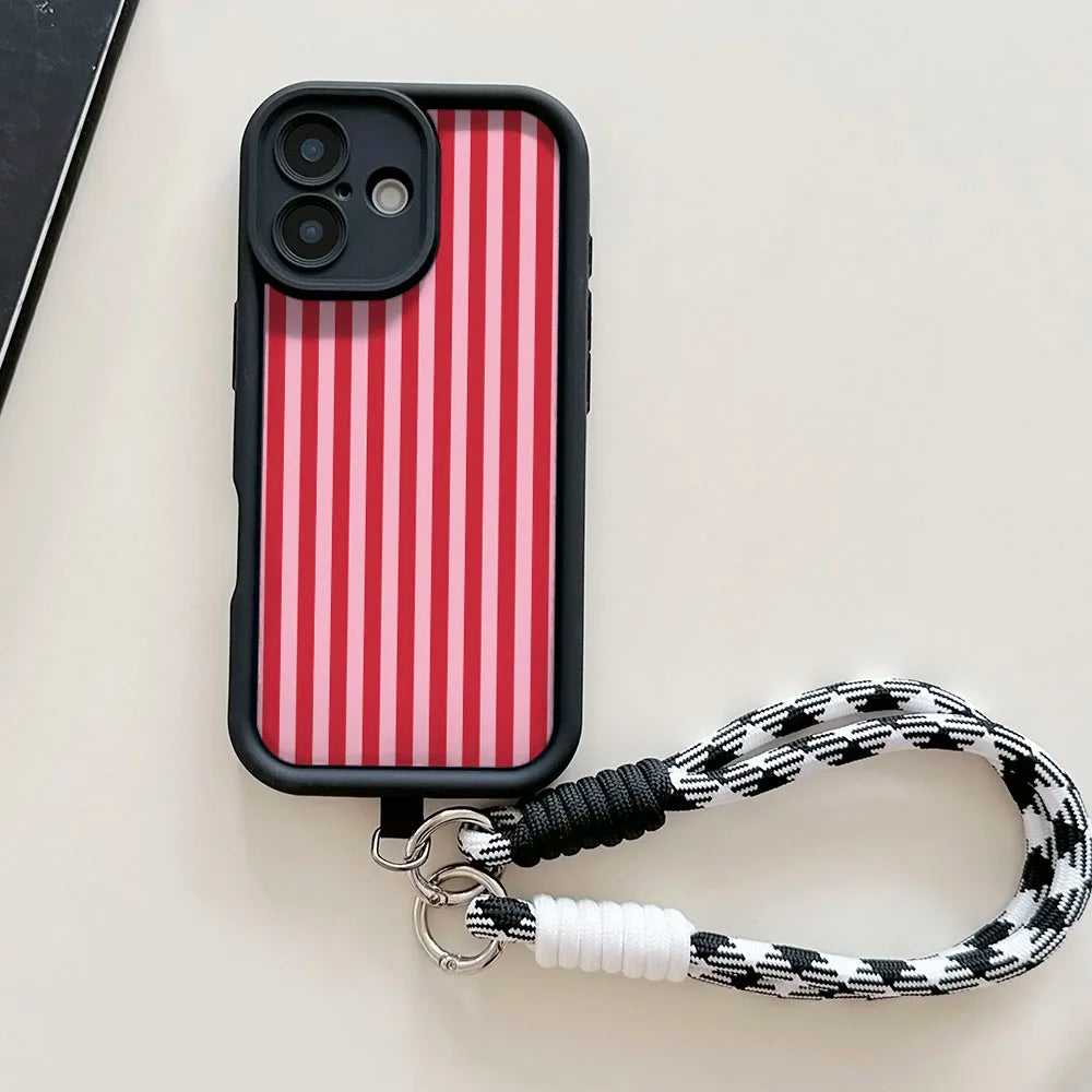 Lanyard Phone Case For Redmi Note 15 14 13 12 11 10 9 8 7 Pro Plus 14s 13C 12C 14C 9T 10C Stripe Pattern Wrist Chain Strap Cover