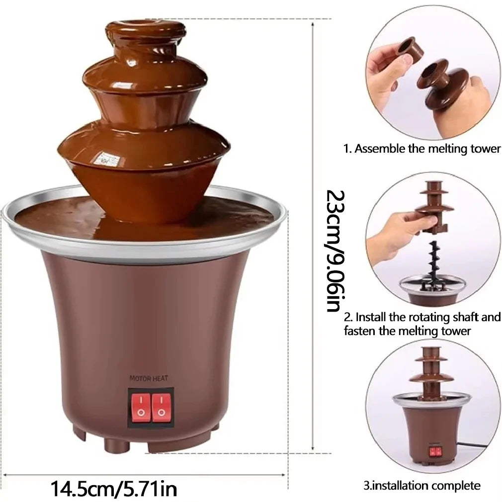 2026 New 3 Layer Chocolate Fountain 10oz Capacity Household Electric Chocolate Fondue Machine for Candy Cheese Melting