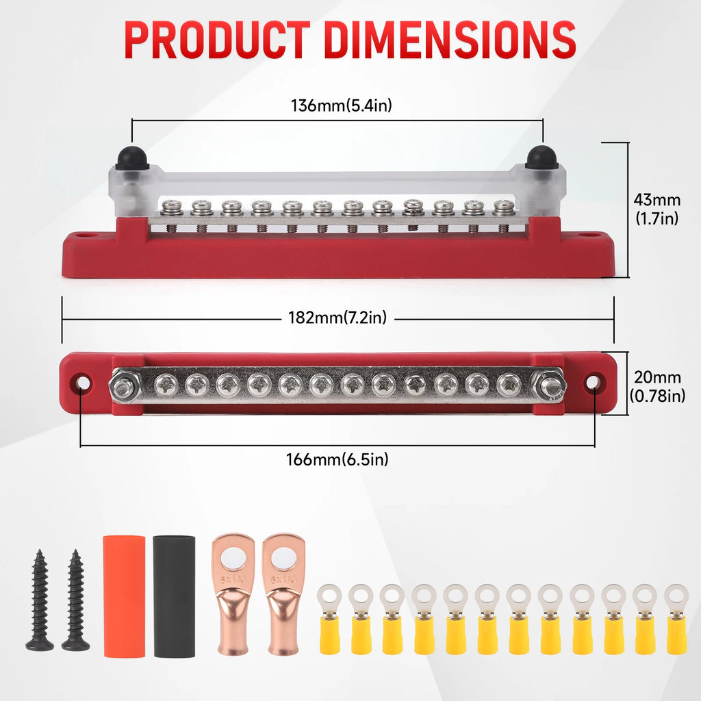 CNSPEED 12 Way Terminal M6 Stud Bus Bar Battery Power Distribution Block 12V Positive Negative BusBar For Truck Boat Car Camper