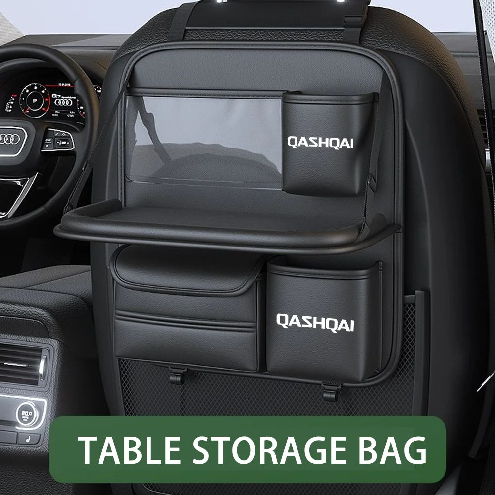 Car Seat Back Organizer Backseat Storage Bag with Foldable Table Tray Tablet Holder Tissue Box For Nissan Qashqai J10 J11 J12