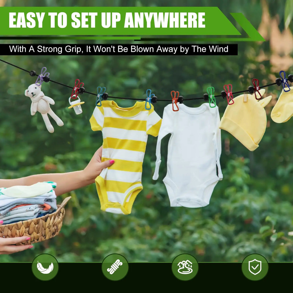 Retractable Portable Clothesline for Travel with 12 Clothes Clips, Indoor Outdoor Laundry Drying Line for Camping