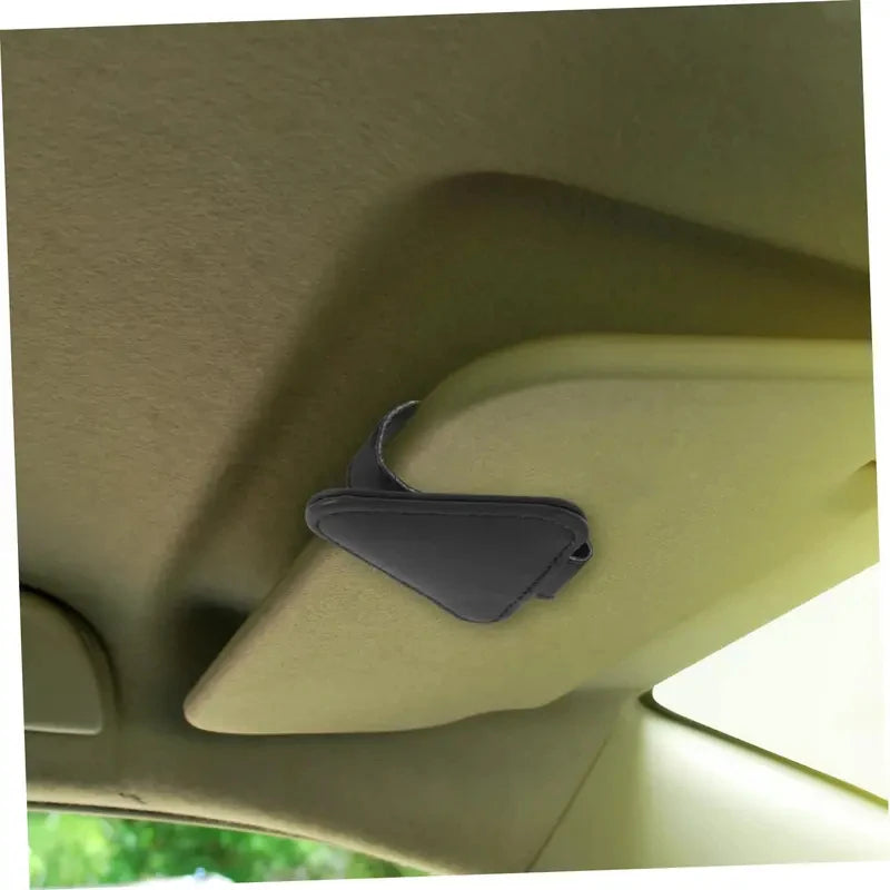 Universal leather car sunshade frame elastic clamp design for vehicle sunglasses storage