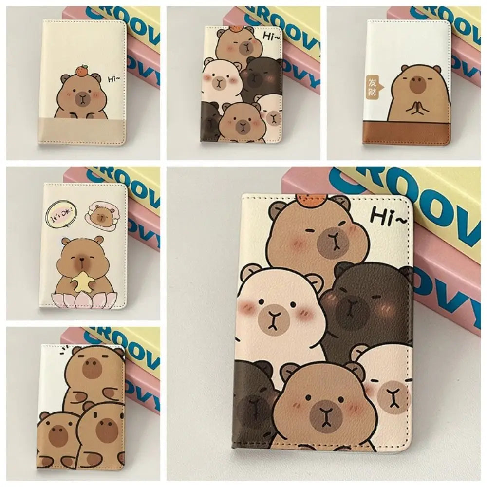 PU Leather Capybara Passport Holder Cartoon Ultra-thin Passport Bag Multi-function Portable Credit Card Wallet