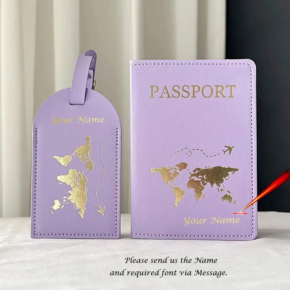 Personalised Passport Cover EU Map Cute Map Passport Case with Luggage Tags Travel Wallet Organizer Travel Accessories