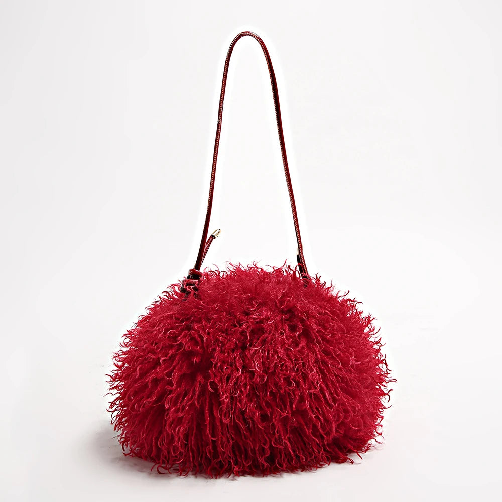 Fluffy Curly Faux Fur Cloud Bag Cute Soft Plush Purse for Women Casual Single Shoulder Crossbody Multi Color Daily Fashion Handb