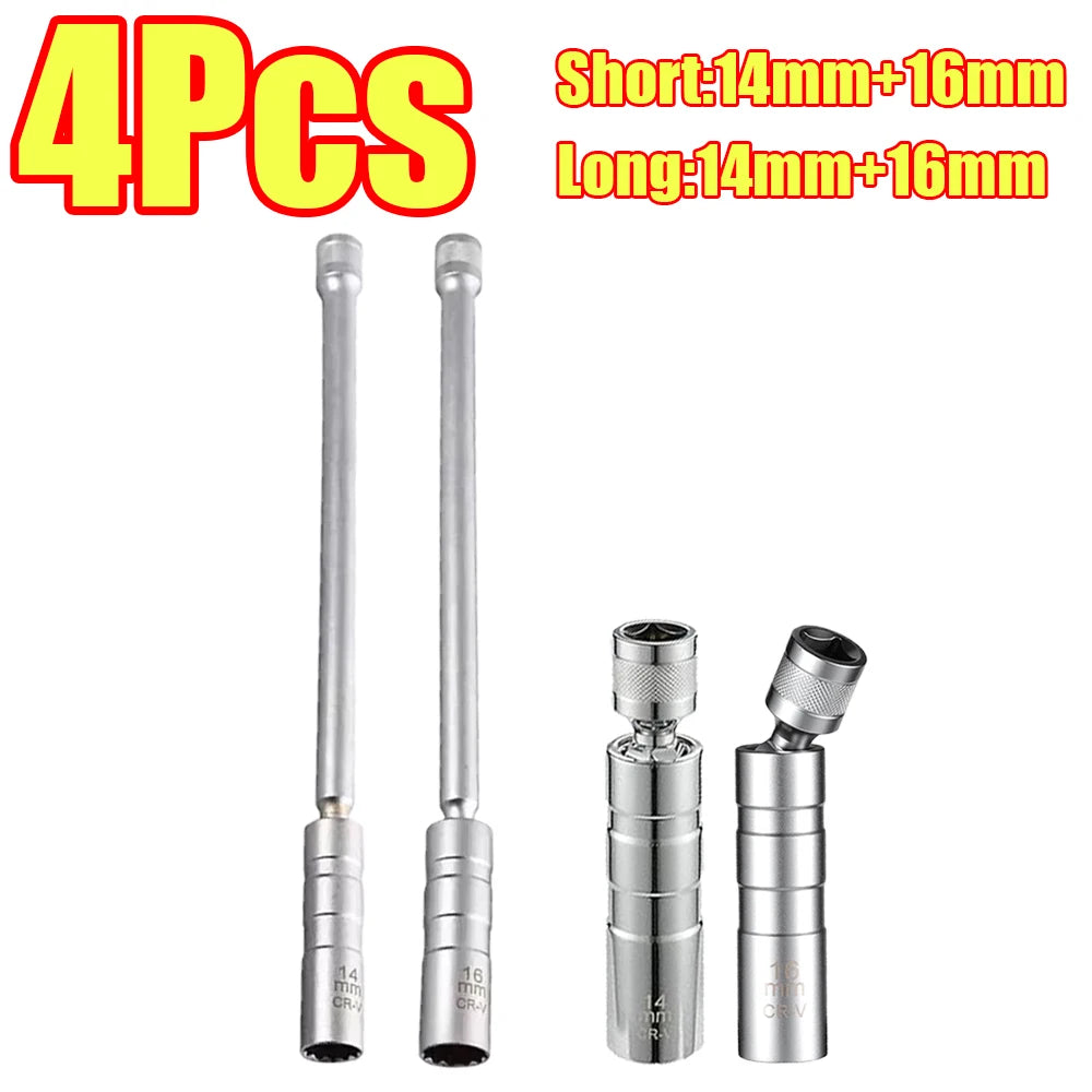 1-4Pcs 14mm 16mm Magnetic Swivel Spark Plug Thin Wall Socket with Magnetic Design 12 Point Wall Ignition Plug Removal Tool