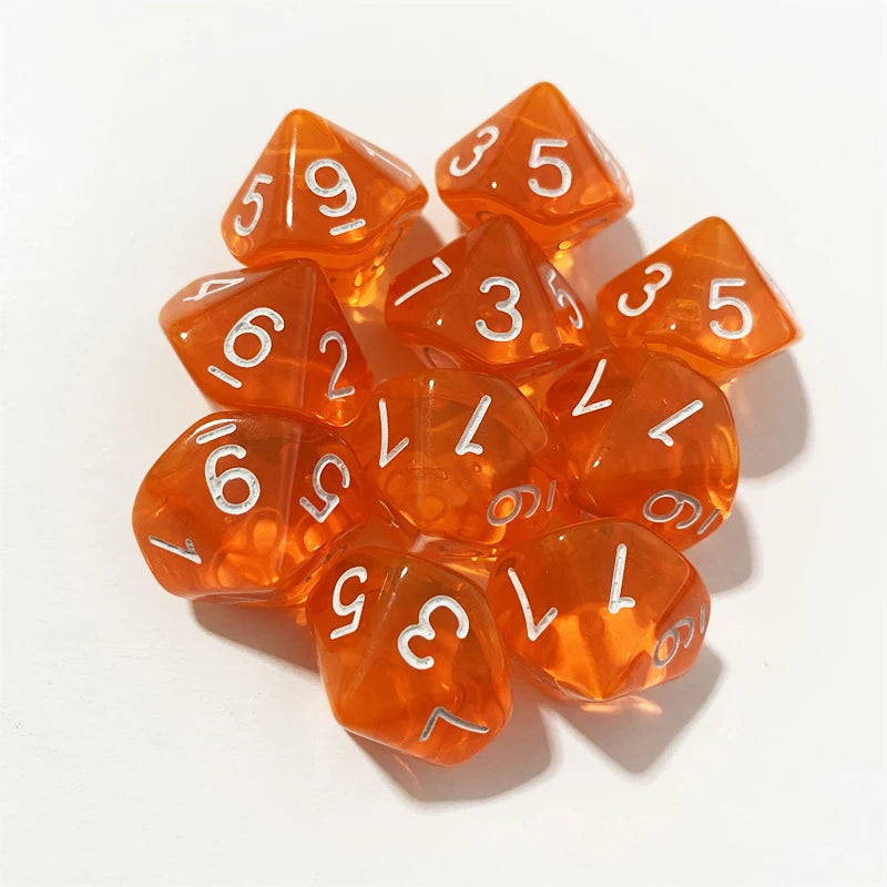 50PCS/lots Colorful Transparent D10 (0-9) Dice For DND Desktop Board Games 10 Sided Dices