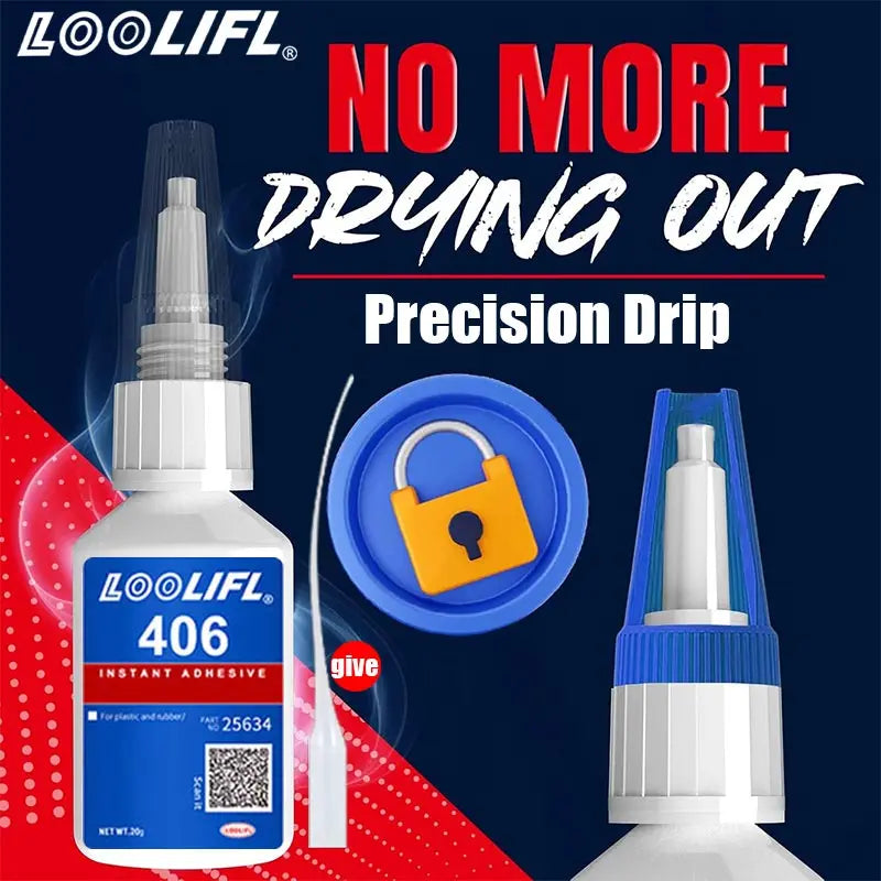 LOOLIFL 406 Instant Glue, Cyanoacrylate, Super Glue, 5 seconds fast drying, for toys crafts shoes paper fast repair,1-3pcs，20ml