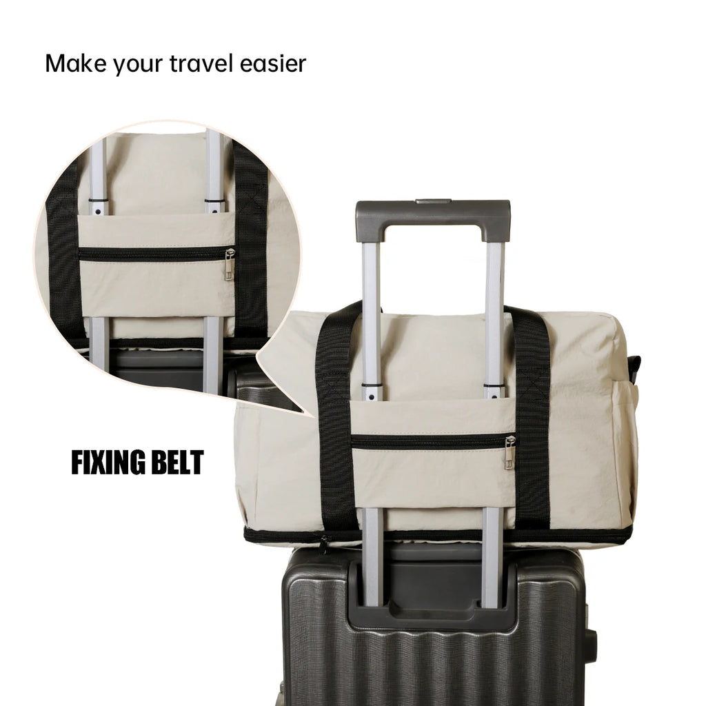 Travel Bag with Large Capacity for Short-Distance Travel, Storage Luggage Bag, Portable Lightweight Crossbody Sports and Fitness Bag for Women, Expandable and Can Be Attached to a Trolley Case