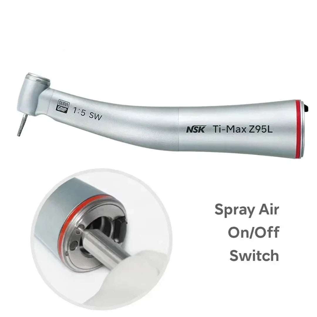 NSK Red Rings Ti Max X95L contraangulo Dental 1:5 Increasing Speed Handpiece Against Contra Angle LED Optic Fiber Quattro Spray