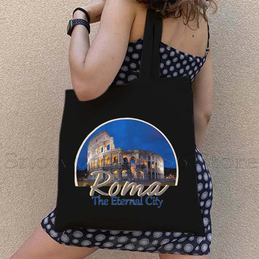 Funny Ciao Bella Saying Italy Flag Rome Colosseum Firenze Florence Panorama Italian Canvas Tote Bag Shopper Girl Casual Handbag