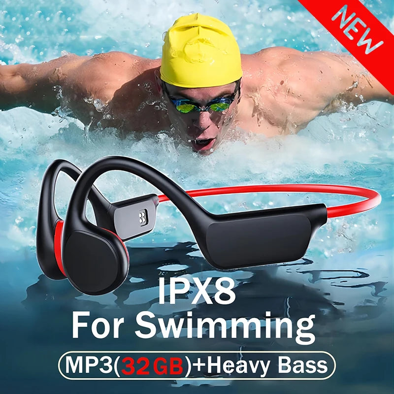 True Bone Conduction Headphones IPX8 Waterproof 32GB MP3 Professional Swimming Headset For Swimming Sports Run Music Surfing